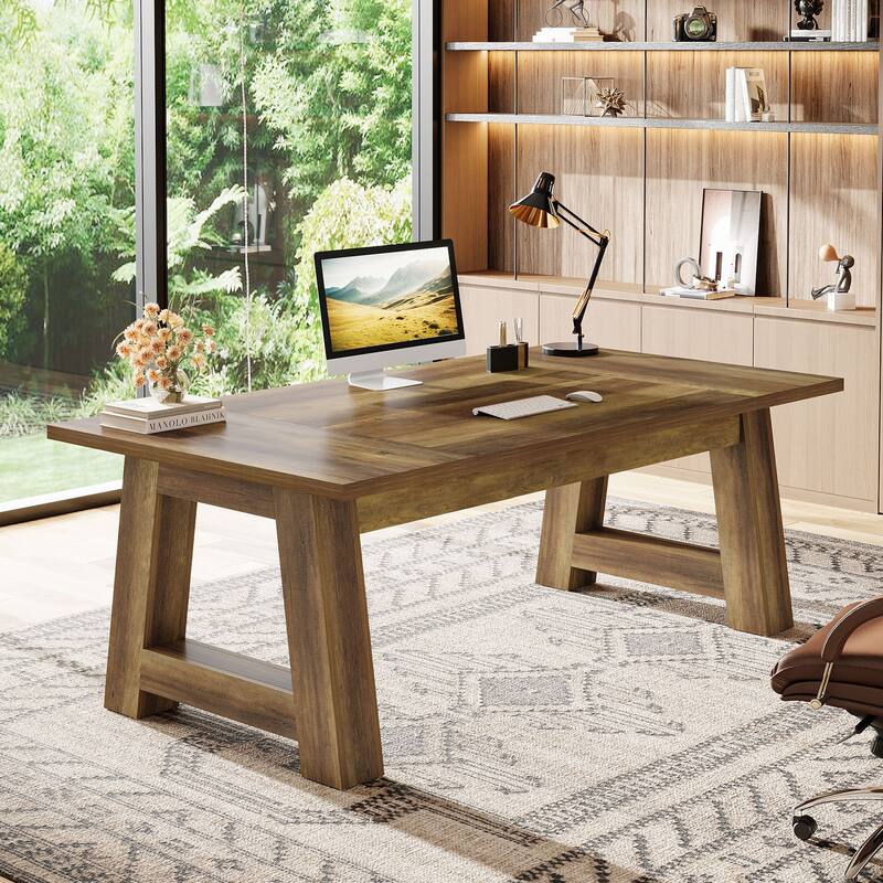 Large Office Computer Desk, 70.8" Executive Desk, Modern Workstation Writing Table - Brown