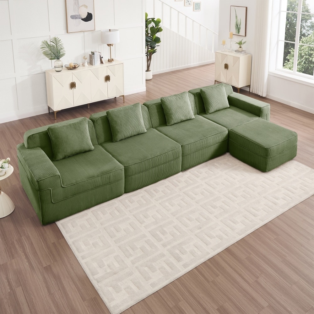 153.5" Modular Sectional Boneless Sofa with Throw Pillows and Ottoman