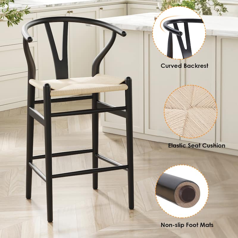 Weave Counter Height Bar Stools, Fully Assembled Rattan Bar Chairs for Kitchen Island,1pc
