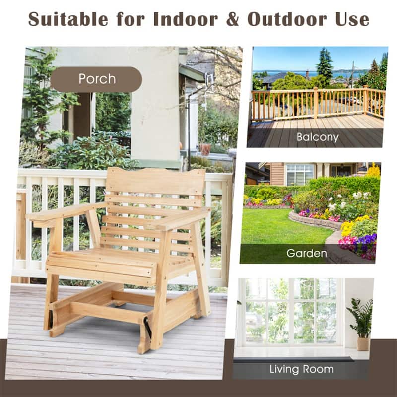 Natural Fir Wood Outdoor Accent Chair with Ergonomic Curved Seat - 31.5" W x 32" D x 34" H