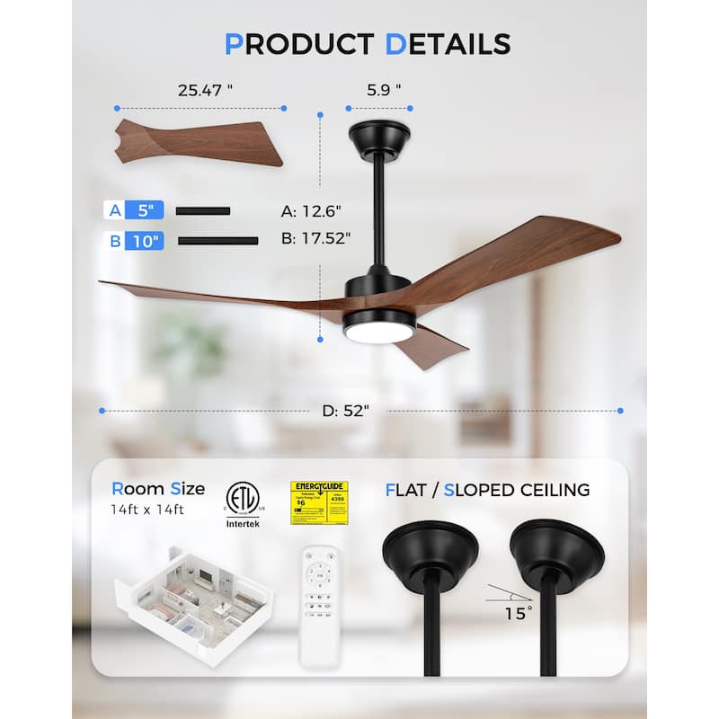 52"or 62" Diammable Ceiling Fan with Light,DC Motor and Remote