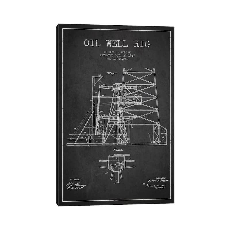iCanvas "Oil Well Rig 1 Charcoal Patent Blueprint" by Aged Pixel Canvas Print