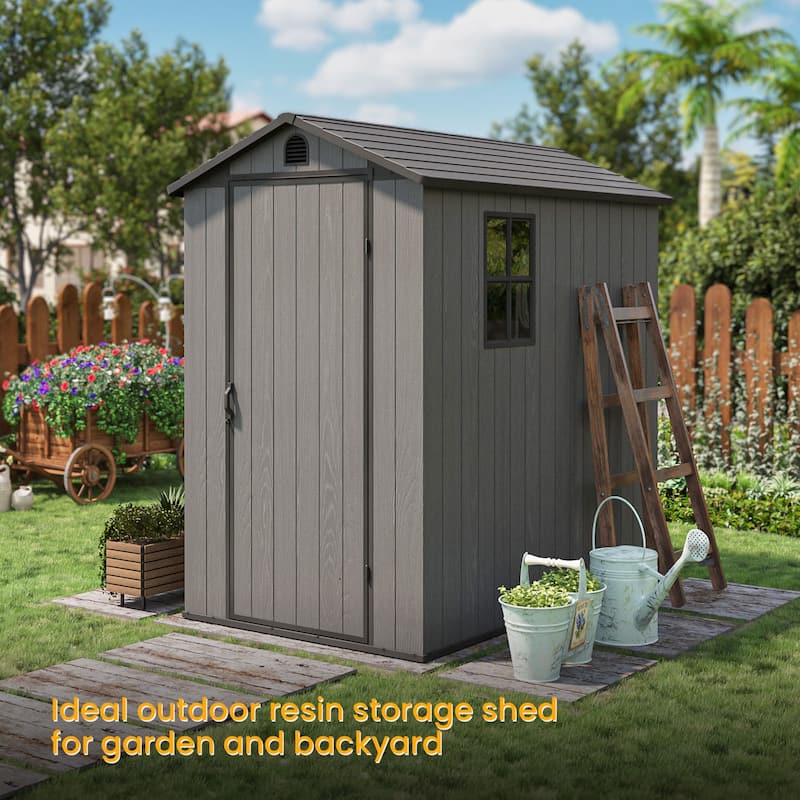 Patiowell 4' x 4' & 4' x 6' & 4' x 8' Plastic Outdoor Storage Shed, Resin Shed with Floor and Window for Patio Furniture,Tools