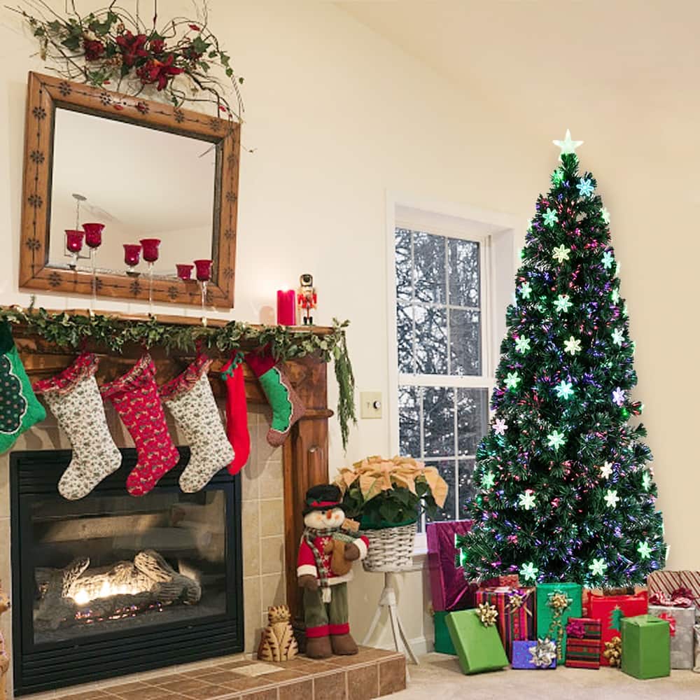 6FT Artificial Christmas Tree 7 Color Flash LED Lights & Metal Stand