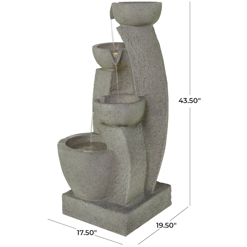 Gray Fiberglass 4 Tier Fountain with LED Light
