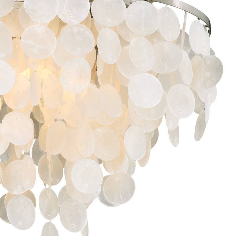 Elsa 24-in W Satin Nickel Capiz Shell Coastal Flush Mount Ceiling Light Fixture - 24-in W x 14-in H x 24-in D