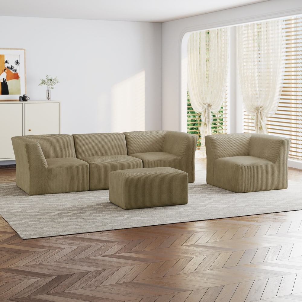 All-Foam 5-Piece Living Room Sectional Sofa Set With Ottoman