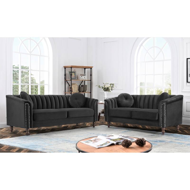 Hills Tufted Back Nailhead 2PCS Living Room set - Black