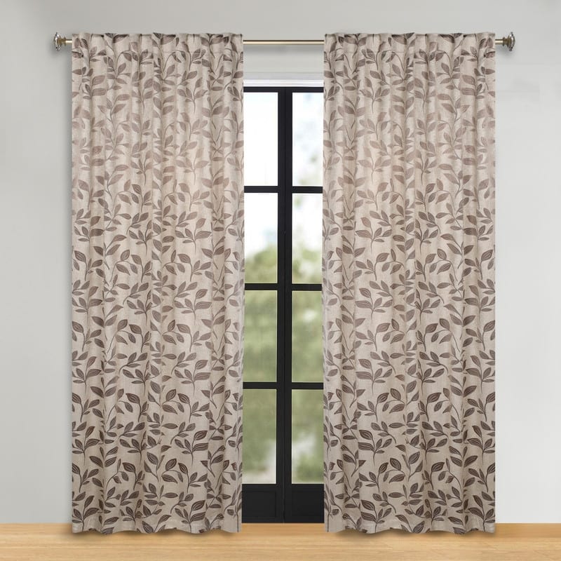 Superior Leaves Machine Washable Room Darkening Curtains with Back Tabs, Set of 2
