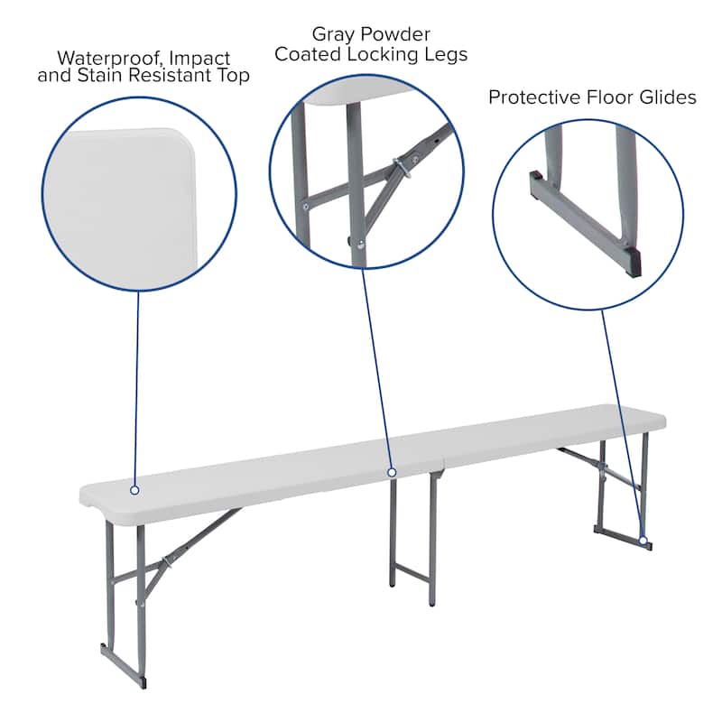 10.25"W x 71"L Bi-Fold Granite White Plastic Bench with Carrying Handle
