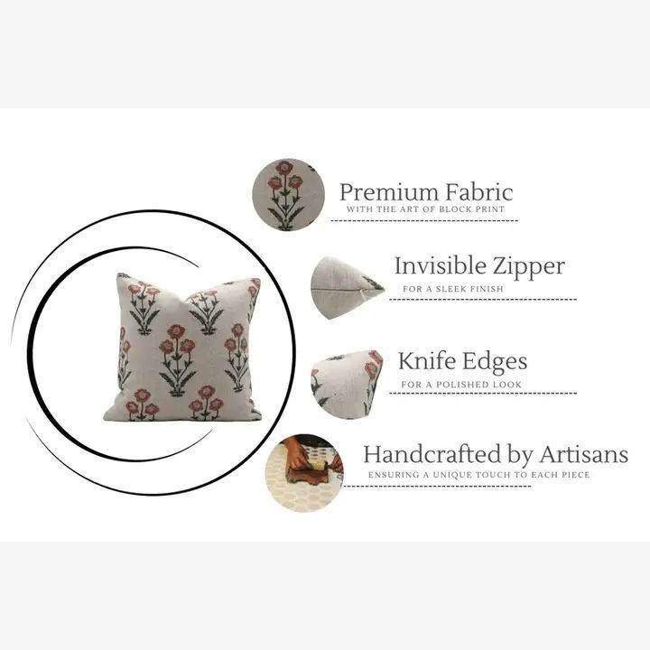 Decorative Hand Block Printed Thick Linen Pillow Cover by Fabdivine- Amitabh