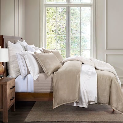 HiEnd Accents Sydney Lustrous Jacquard Duvet Cover Set, Champagne, 3PC
