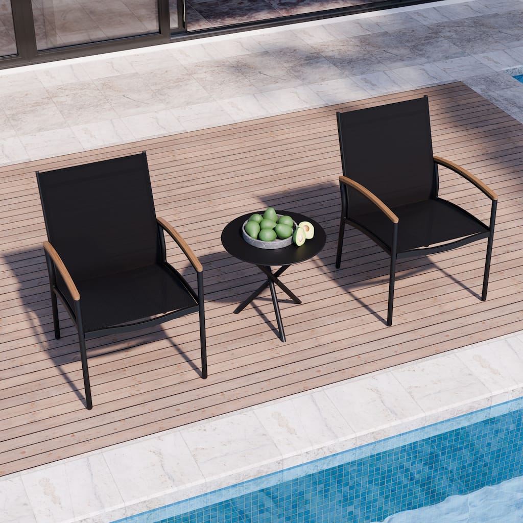 3-Piece Outdoor Bistro Set with Textilene Fabric - All-Weather Patio Conversation Set - N/A