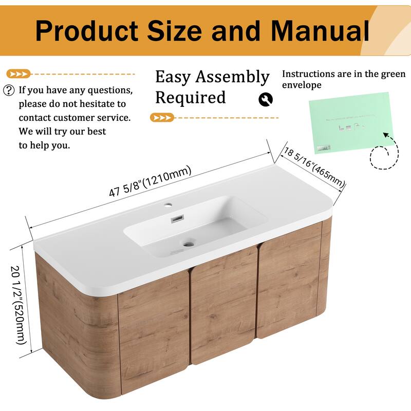 Malwee 48"/60" Floating Bathroom Vanity with Sink, Wall Mounted Bathroom Vanity with Soft Close Door