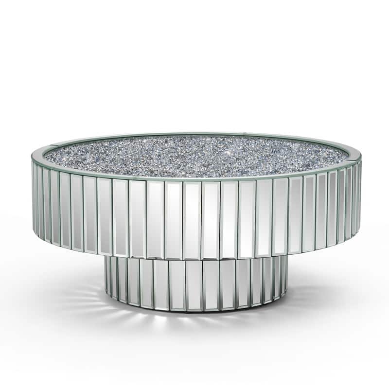 Round Mirrored Coffee Table Accent Table with Crushed Diamond