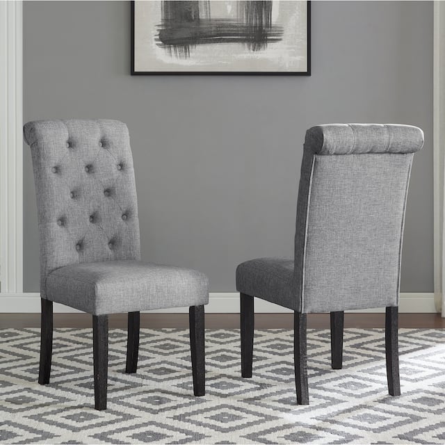 Roundhill Furniture Leviton Solid Wood Tufted Dining Chair (Set of 2) - Grey