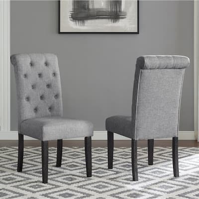 Stylish Grey Tufted Dining Chairs, Set of 2, Solid Wood Construction