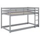 preview thumbnail 11 of 22, Twin over Twin Low Bunk Bed with Ladder, Solid Wood, Guardrails, Grey