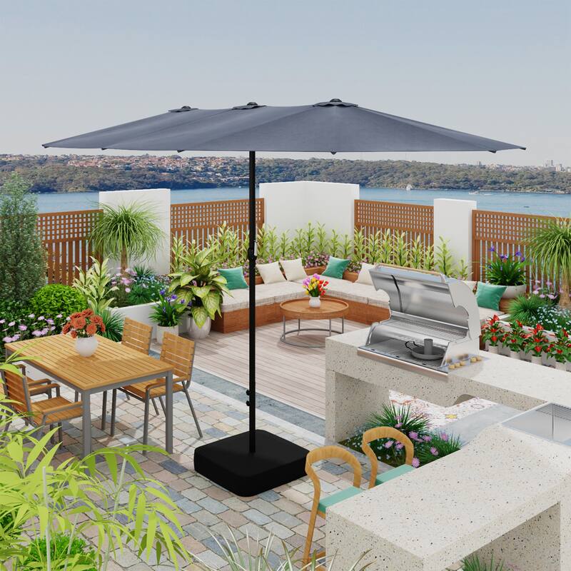 15 - foot Dual - sided Teal Outdoor Umbrella with LED: Durable Polyester Canopy, Sturdy Steel Frame