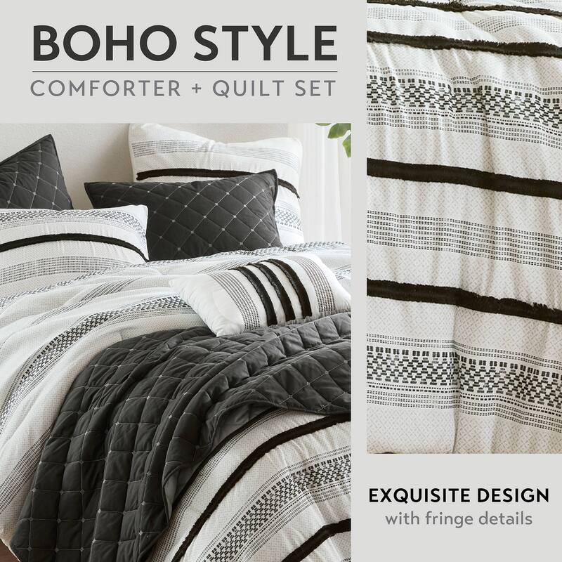 GDF Studio - Carolina 7-Piece Stripe Comforter and Quilt Set