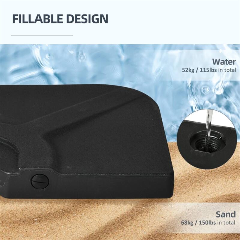 Set of 4 Cantilever Umbrella Base Weights HDPE Outdoor Fillable with Water or Sand for Offset Parasols Black