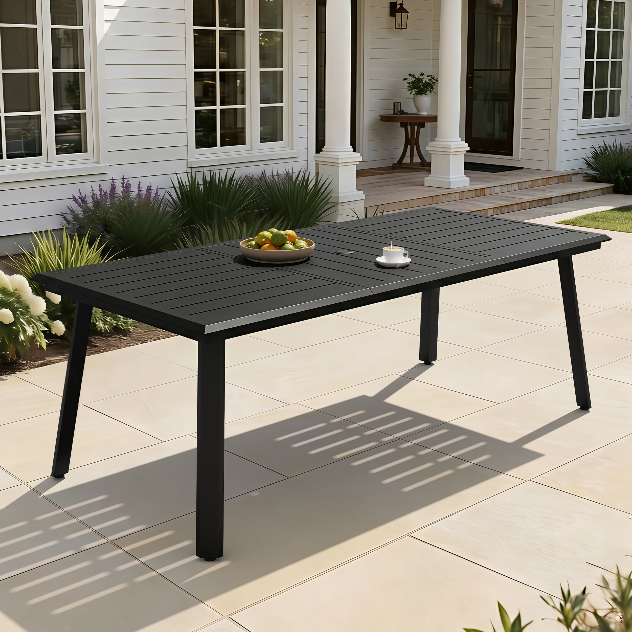Crestlive Products Outdoor All-Weather Aluminum Rectangle Patio Dining Table with Umbrella Hole