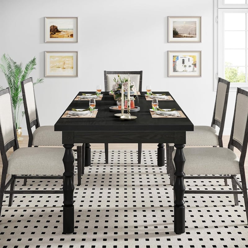 62" Wood Farmhouse Dining Table for 4-6 People, Large Rectangle Kitchen Table
