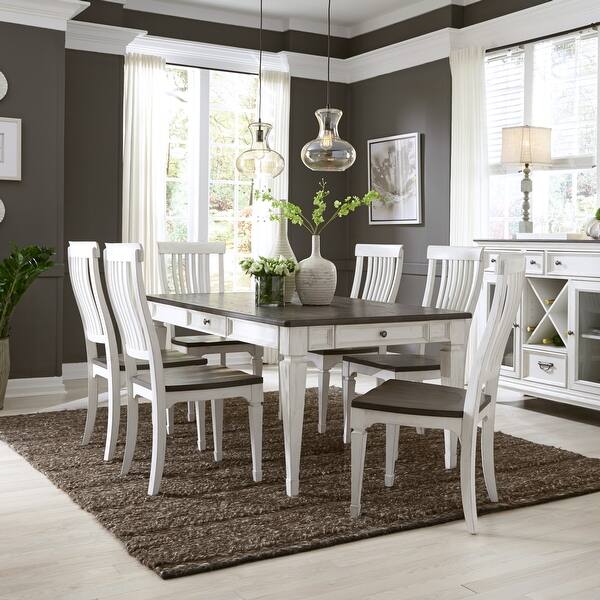slide 2 of 18, Allyson Park Wirebrushed White Charcoal 7 Piece Rectangular Table Set Charcoal