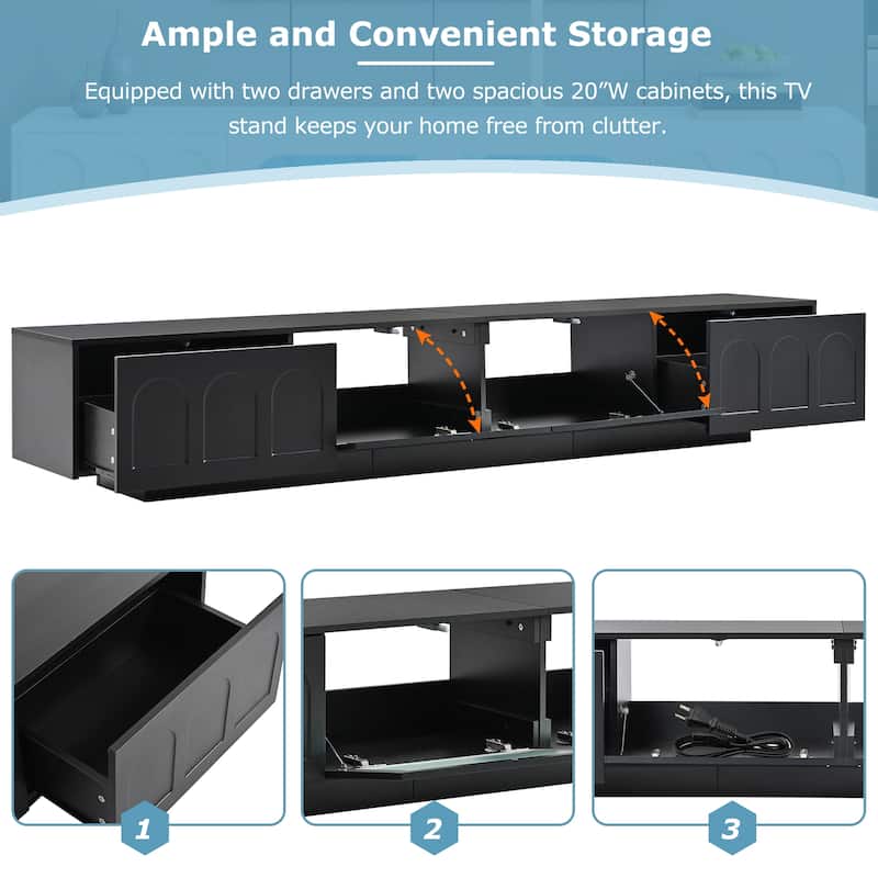 Stylish 95" TV Stand with Fluted Glass & App-Controlled LED Lights