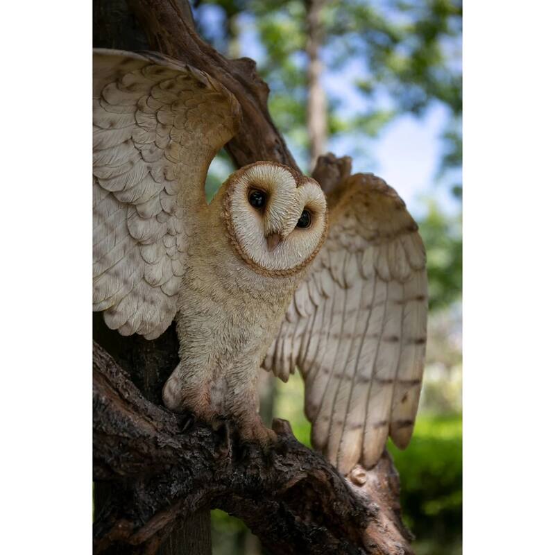 21.25" Flying Barn Owl Outdoor Wall Hanging Garden Statue