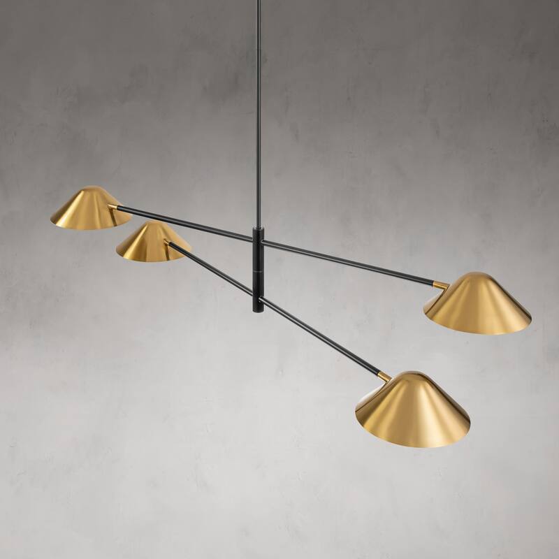 Rennnsan 4-Light Modern Industrial Linear Sputnik Gold Chandelier for Dining Room