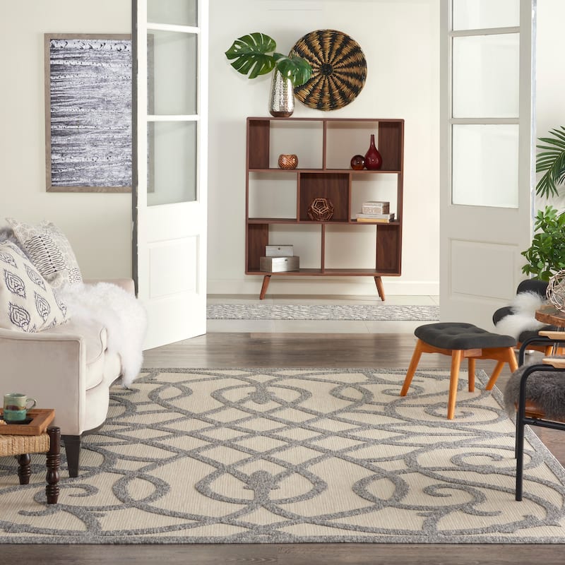 Nourison Palamos Geometric Scroll Indoor Outdoor Area Rug - 7'10" x 9'10" - Cream Grey