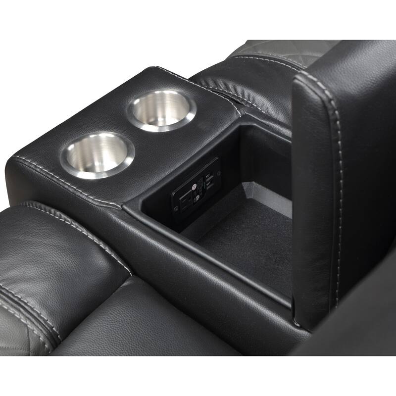 Liam 77 Inch Manual Recliner Loveseat, Cupholder Console, Gray Faux Leather