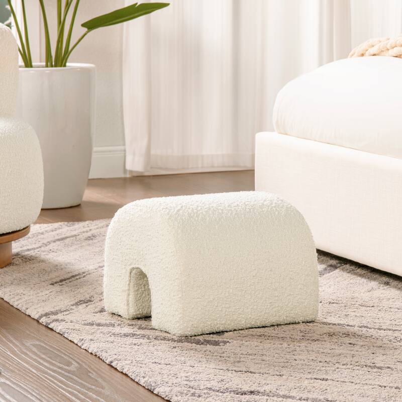 16" Arched Upholstered Footstool Ottoman, Unique Arched Rainbow-Shaped, Boucle