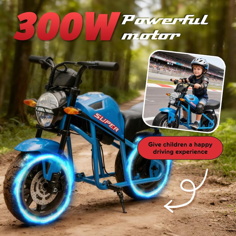 Simple Electric Bike Kids Electric Motorcycle Blue 24V Ride-On Motorcycle with Built-in Music & LED Lights
