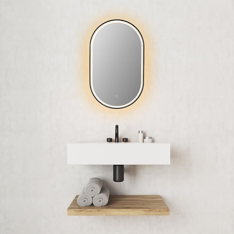 Altair Oleggio Oval Framed in Matte Black Vanity LED Lighted Wall Mirror - 36 in.