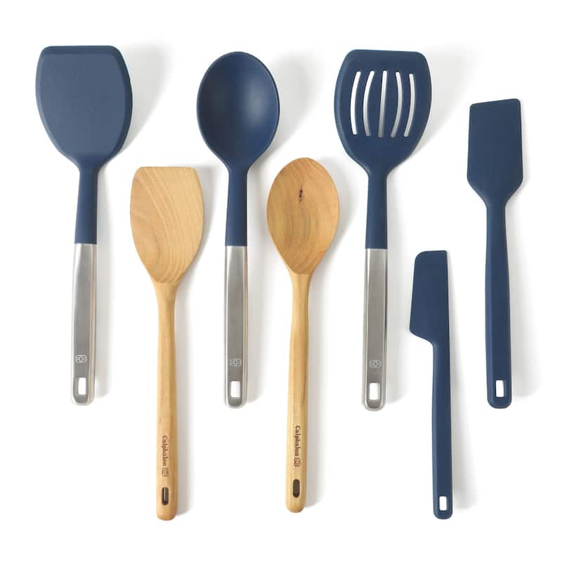 Calphalon Prime 7 Piece Sillicone and Teak Wood Kitchen Tool Set - Navy