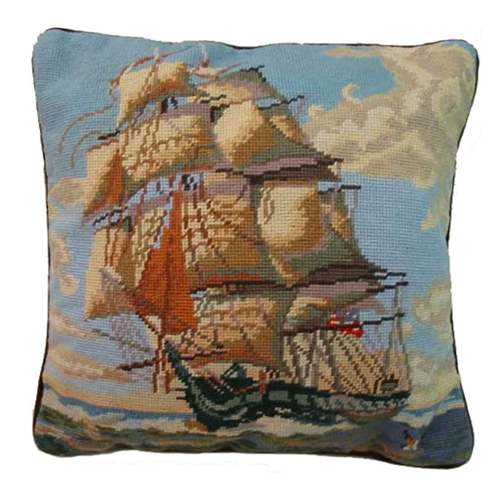 16" x 16" Uss Constitution Needlepoint Pillow