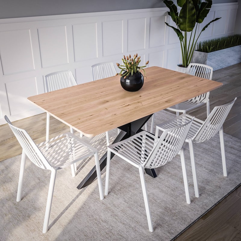 LeisureMod Acken Mid-Century Modern Plastic Dining Chair, Set of 4 - 30.7"