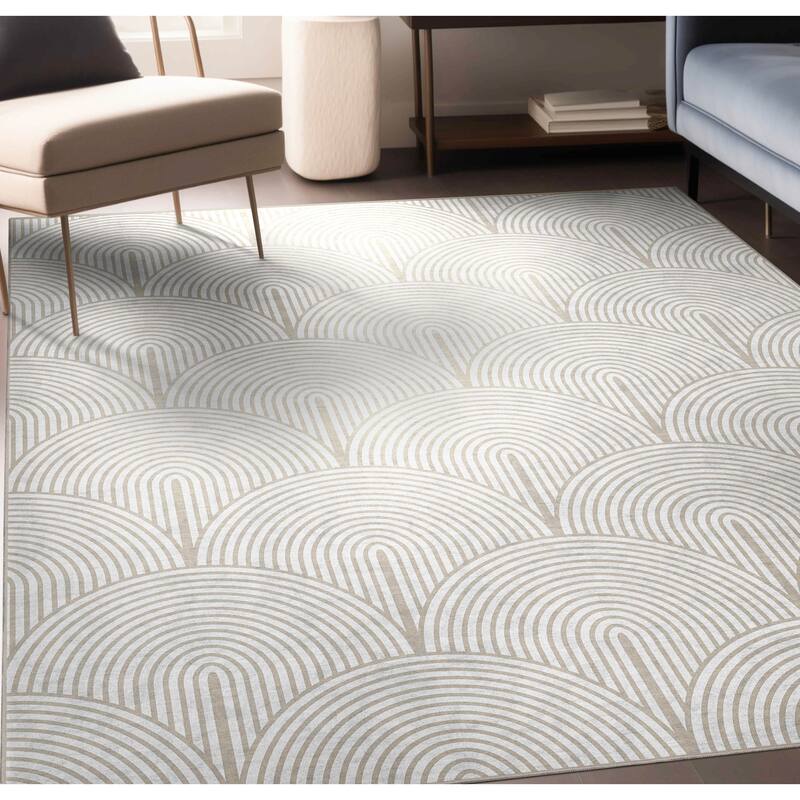 Well Woven Apollo Elemental Echo Modern Abstract Low Pile Area Rug - 5'3" x 7'3" - Beige Cream