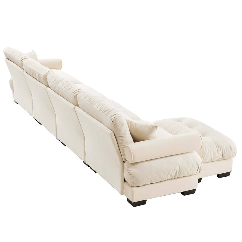 L-Shaped 4 Seater Sectional Sofa with 1 Movable Ottomans & Pillows