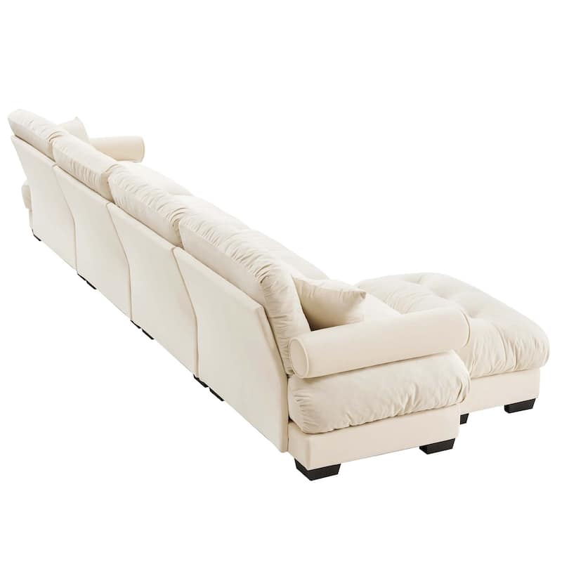 L Shaped Modular Sofa Convertible Deep Seat Sectional Couch w/Ottoman