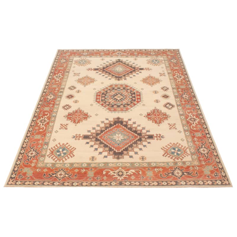 ECARPETGALLERY Hand-knotted Finest Ghazni Ivory Wool Rug - 6'8 x 9'5