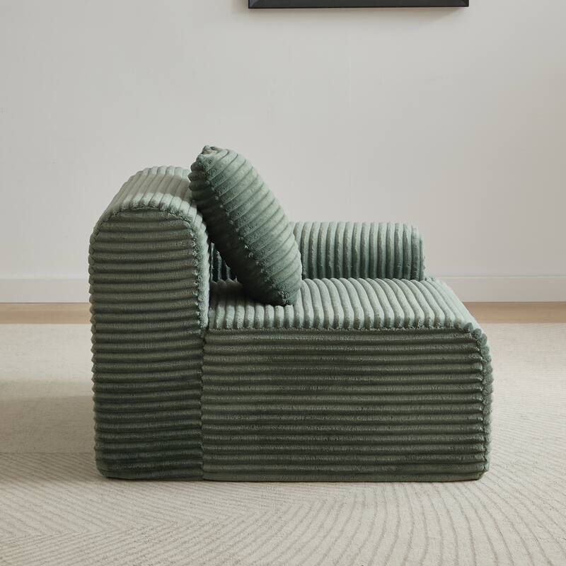 L-Shaped Modular Sectional Sofa with Ottoman, Corduroy Upholstered Boneless Couch, Deep Seat Sofa with Throw Pillows