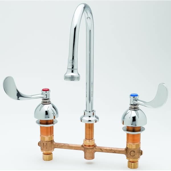 slide 2 of 2, T and S Brass Deck Mounted Medical Faucet with 8" Centers, Rigid