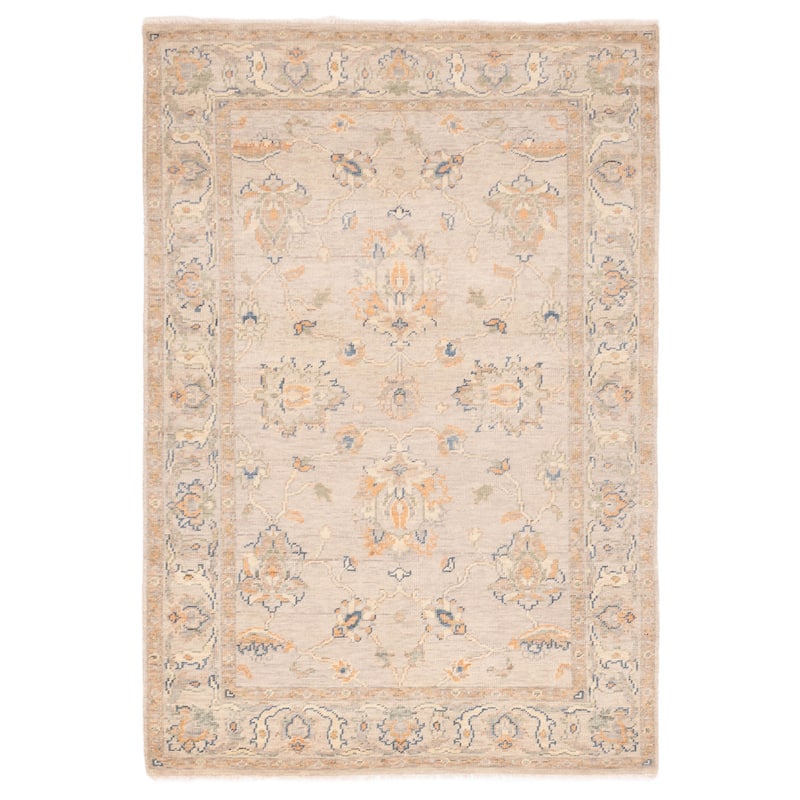 ECARPETGALLERY Hand-knotted Modern Oushak Light Grey Wool Rug - 6'0 x 8'11