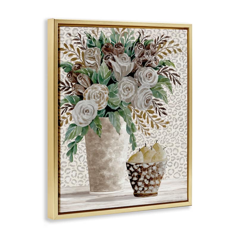 Stupell Bouquet on Leopard Pattern Framed Floater Canvas Wall Art Design By Cindy Jacobs