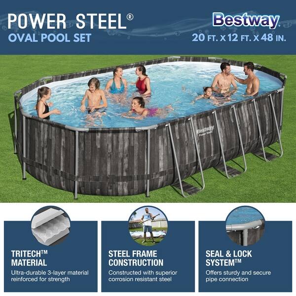 Bestway Power Steel 16' x 10' x 42" Rectangular Above Ground Swimming Pool Set