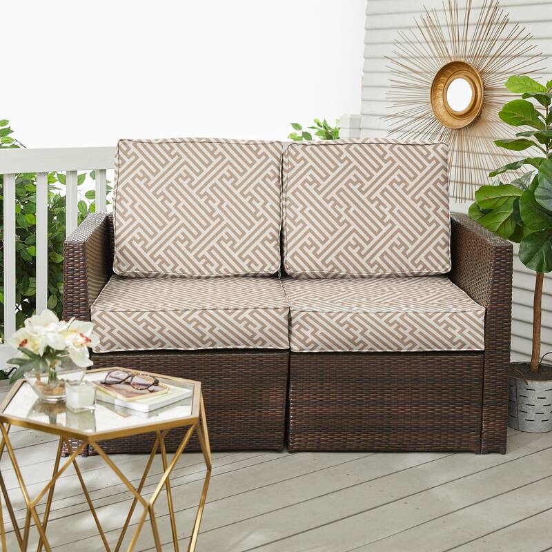 Sorra Home Outdura Labyrinth Ochre Indoor/Outdoor Deep Seating Loveseat Cushion Set - 30 in x 27 in x 5 in - Labyrinth Ochre