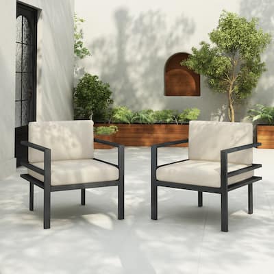 [Set of 2] 27.7'' Modern Outdoor Lounge Chair Aluminum Frame Weather-Resistant Cushions Patio